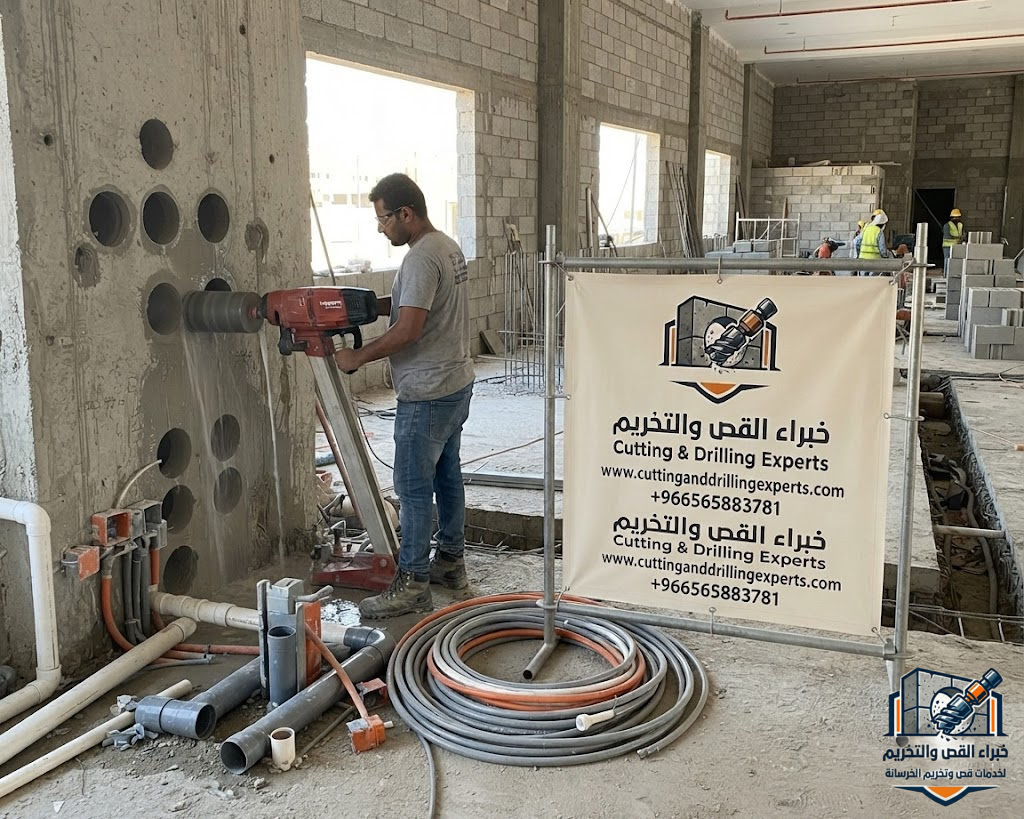 تخريم الخرسانة بالكور الماسي لفتح فتحات المكيفات والسباكة والكهرباء في السعودية بدقة عالية